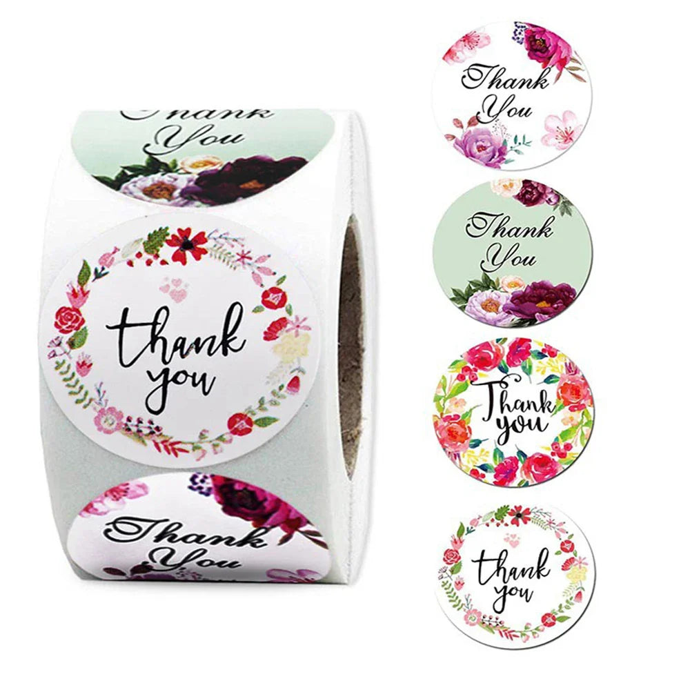 500pcs/roll Thank You Stickers Flower Pattern Party Wedding Decoration Gift Envelope Seal Labels Scrapbooking Stickers (ONLINE ORDER ONLY)