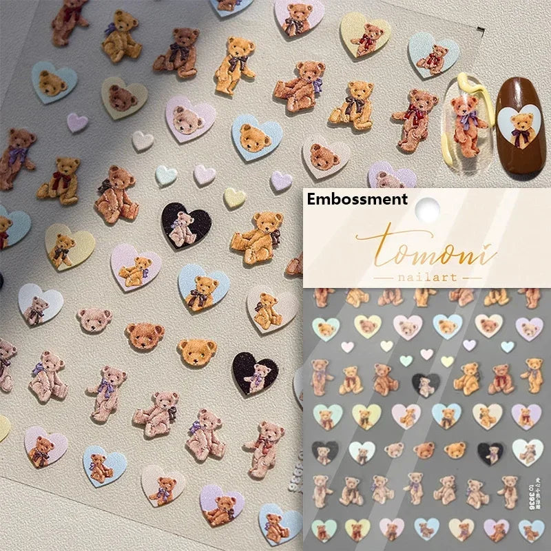 Charming Cherry's Cake Cute Bowknot Pink Blue Bear Flower Bouquet Strawberry Adhesive Nail Art Sticker Rhinestone Manicure Decal (Online Order Only)