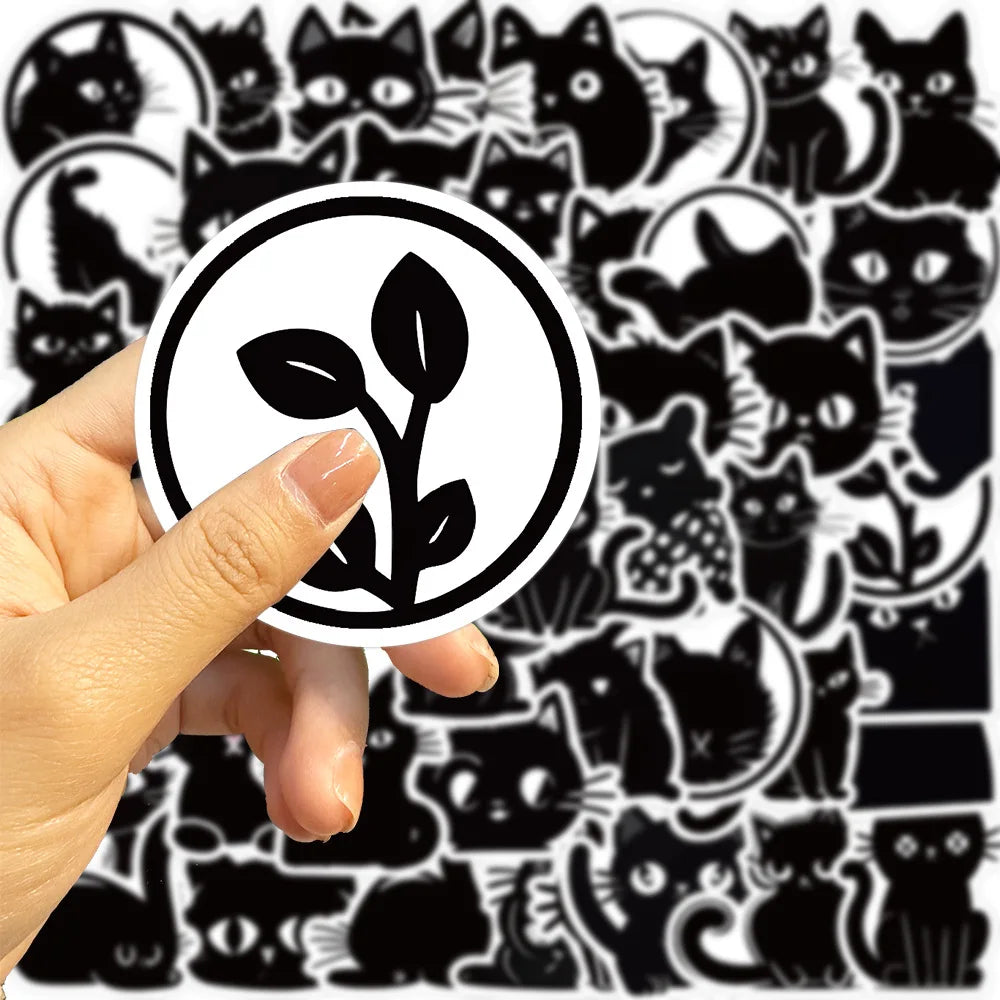 10/30/50PCS Black Cartoon Cat Sticker Kids Toys Waterproof Skateboard Fridge Bike Skateboard Phone Laptop DIY Decorative Decals (ONLINE ORDER ONLY)