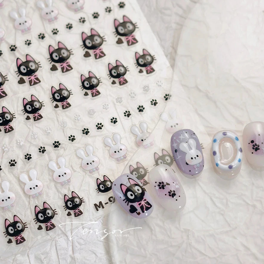 Black Cat Kitten Rabbit Cat's Paw Bowknot Tie Bunny Animals Love Heart Jelly Adhesive Nail Art Stickers Manicure Decal Wholesale (ONLINE ORDER ONLY)