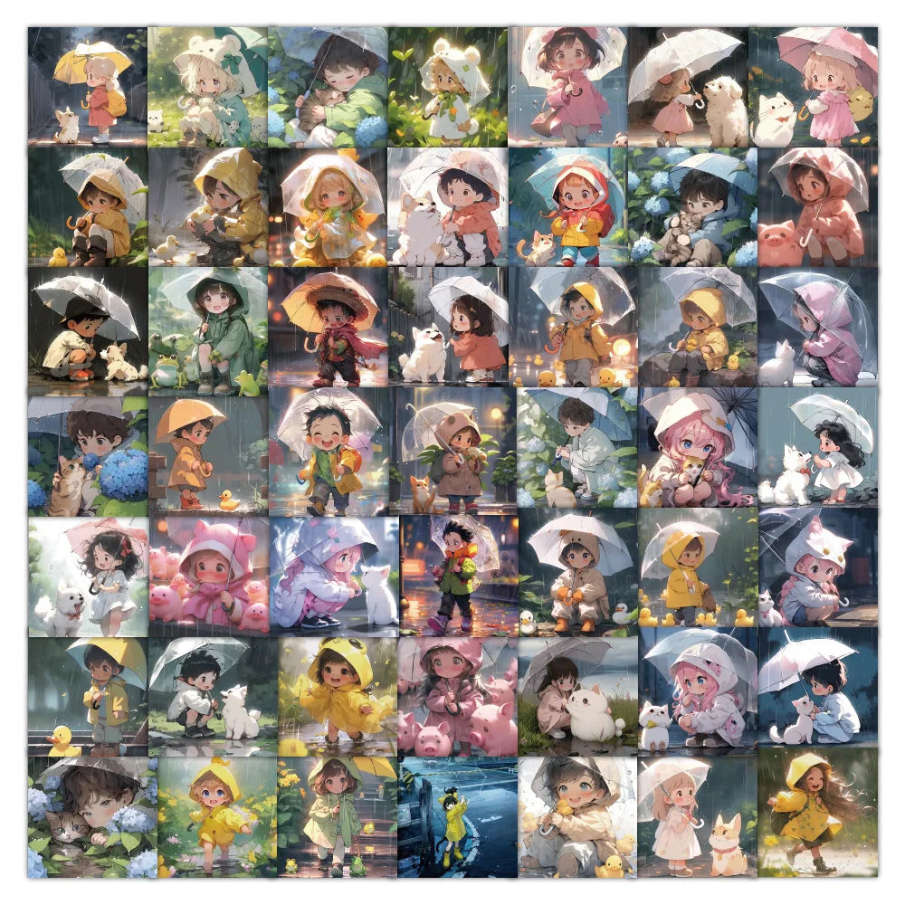 Creative Cartoon Boy & Girl Umbrella Stickers - 10/30/50pcs for Scrapbook, Laptop, Phone Decoration (Online Order Only)