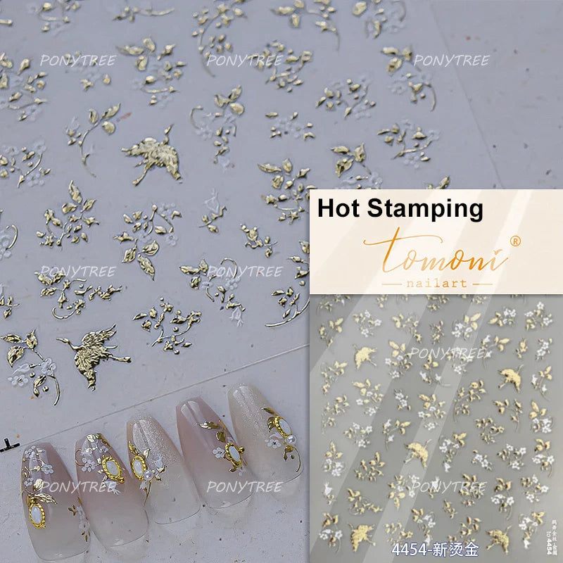 Wet Garden White Flower Leaves Elegant Beautiful Petal Delicate 5D 3D Charming Spring Adhesive Nail Art Stickers Manicure Decals (ONLINE ORDER ONLY)