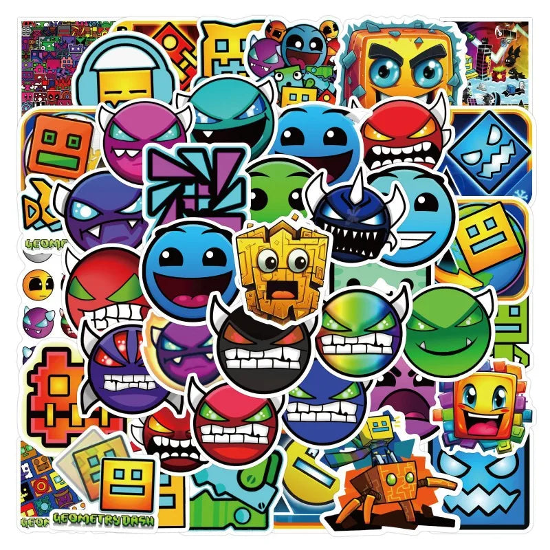 50pcs Geometry Dash Stickers for Laptop, Phone, Scooter, Suitcase, Water Bottle, Refrigerator (Online Order Only)