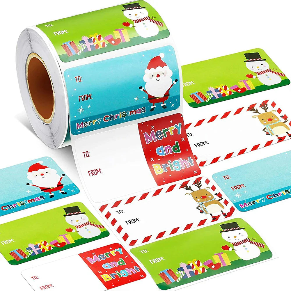 500pcs/roll Christmas Stickers Scrapbooking Photo Album Embellishments Christmas Decoration Gift Series Rectangle Sealing label (Online Order Only)