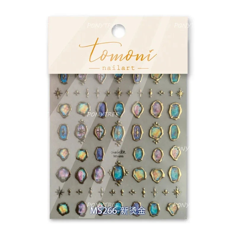 Hot Stamping Jelly All Tulips Garden Flower Bowknot Wave Lace Line Golden and Radiant Adhesive Nail Art Stickers Manicure Decals (ONLINE ORDER ONLY)