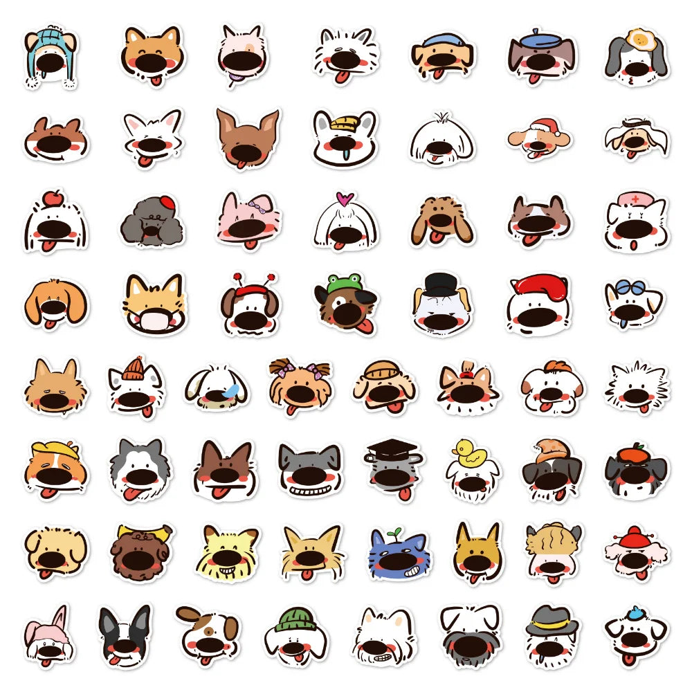 10/60Pcs Cute Animal Big Nose Dog Cartoon Stickers Decals Kid Toy Skateboard Laptop Phone Luggage Funny Waterproof Sticker (ONLINE ORDER ONLY)