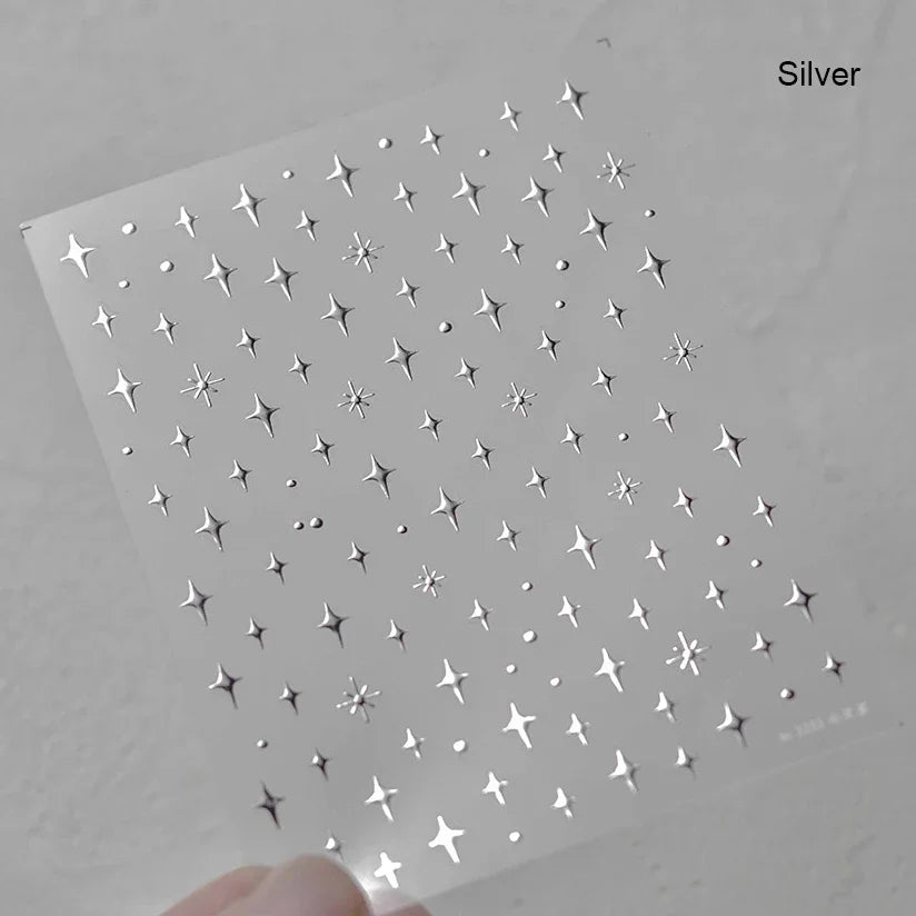 Colorful Rhinestone Laser Star Bronzing Gold Silver Pearl 5D Relief Self Adhesive Nail Art Decoration Sticker 3D Manicure Decals (ONLINE ORDER ONLY)
