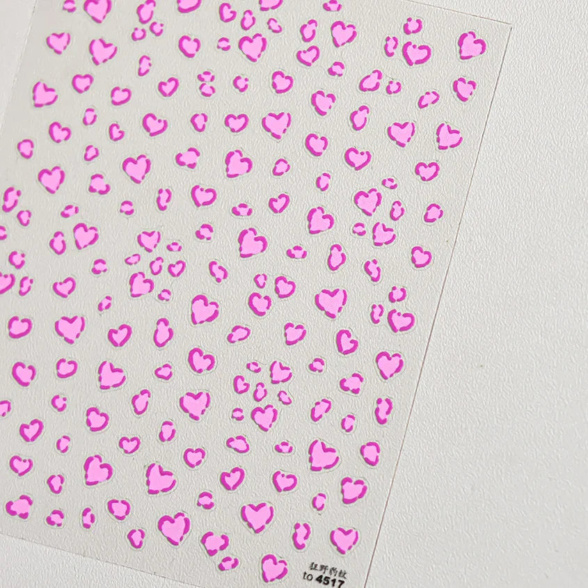 Flat Small Pink Brown Halo Dyeing Love Heart Geometric Leopard Shiny Jelly Chic Embossed Relief Nail Art Stickers Manicure Decal (Online Order Only)