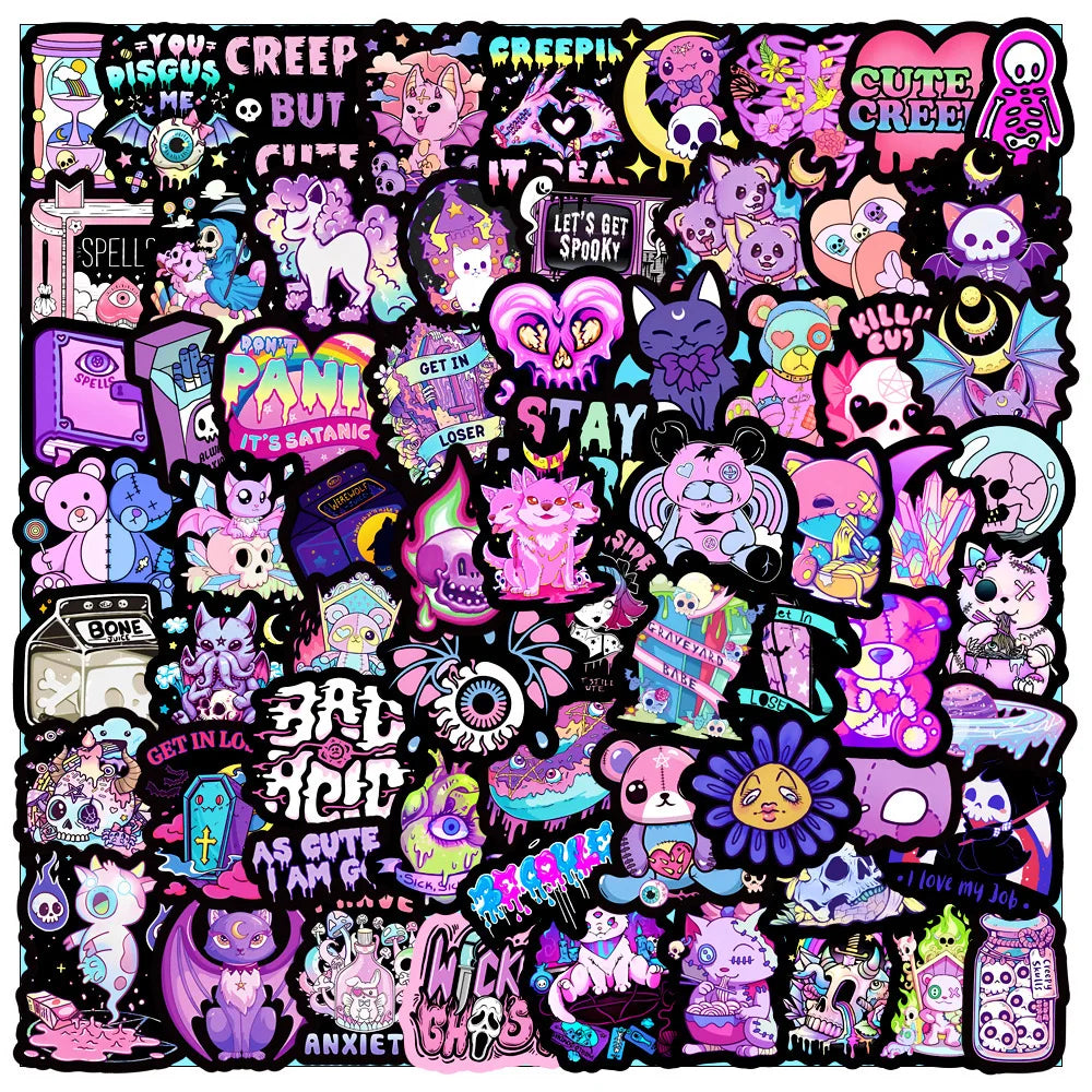 10/30/50/100PCS Cute Purple Gothic Horror Cartoon Stickers DIY Laptop Luggage Skateboard Graffiti Decals Sticker Toys (Online Order Only)