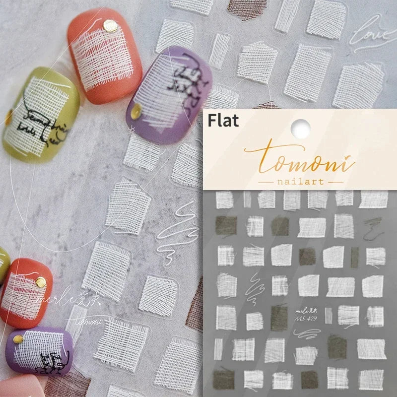 French Style Colorful Square Grid Rhombus Stripe Bowknot Line 3D Self Adhesive Nail Art Stickers Shiny Rhinestone Manicure Decal (Online Order Only)
