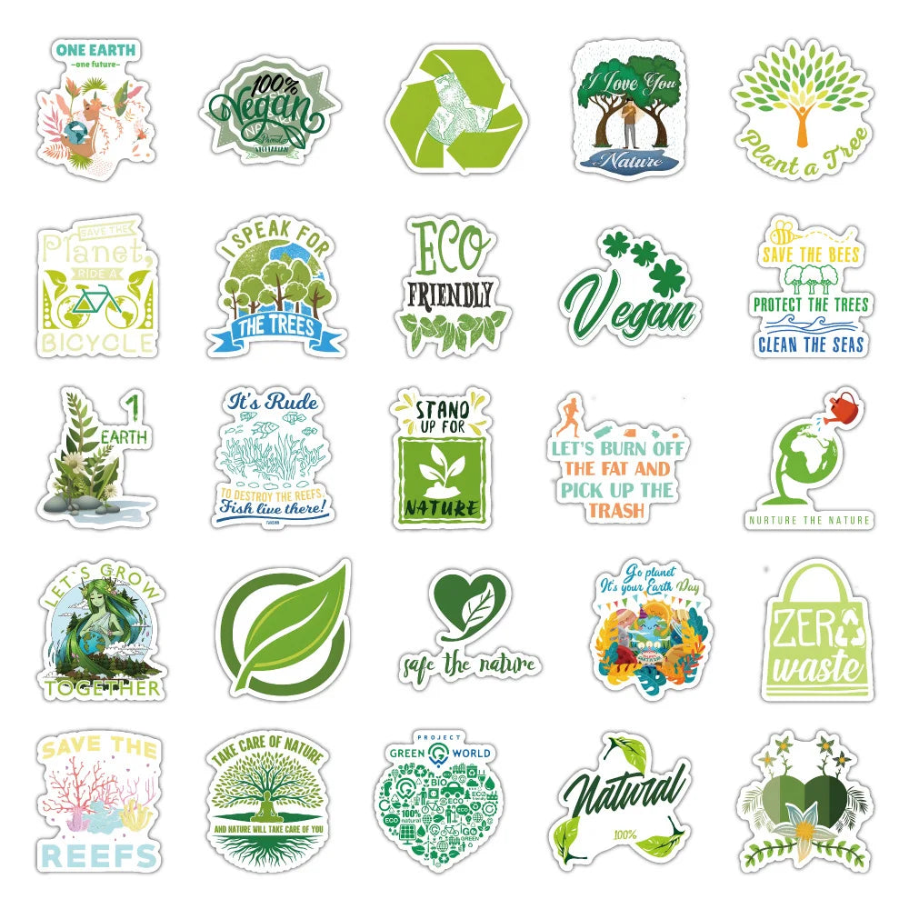 100PCS Earth Environmental Protection Signs Stickers Pegatinas Nature Green Protect DIY Luggage Guitar Laptop Graffiti Sticker (ONLINE ORDER ONLY)