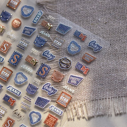 Round Jeans Square Sexy Blue Series Cowboy Lucky Beautiful Letter Self Adhesive Nail Art Sticker Pearl Rhinestone Manicure Decal (ONLINE ORDER ONLY)