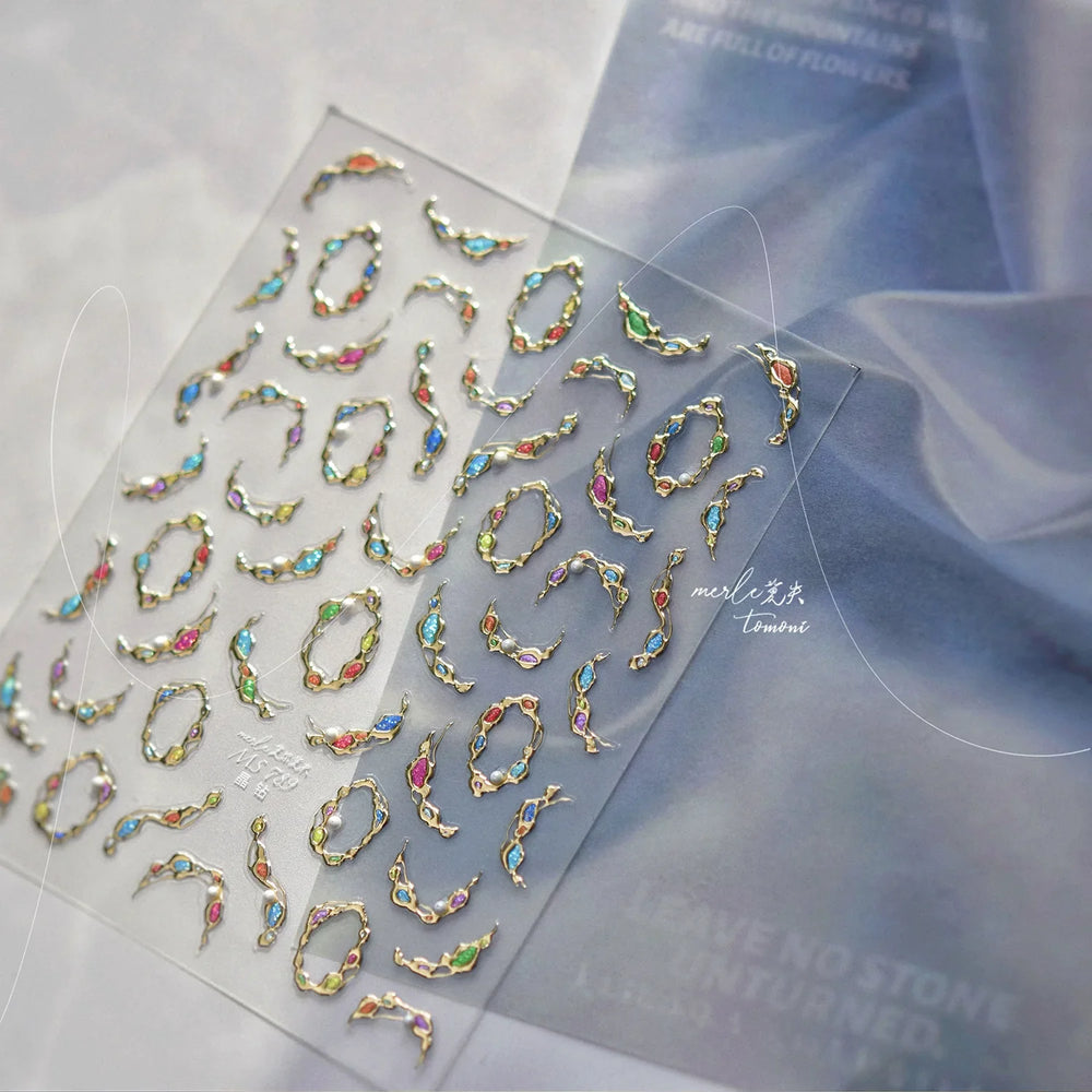 French Lines Gemstone Necklace Gilding Light Luxury Pearl Self Adhesive Nail Art Decorations Stickers Manicure Decals Wholesale (ONLINE ORDER ONLY)