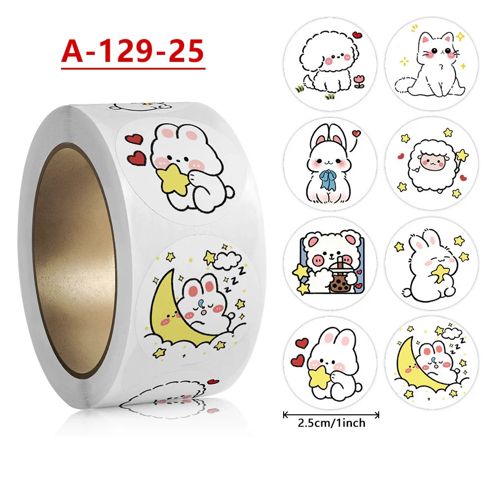 100-500Pcs 2.5cm Korean Cute Animal Stickers Roll for Envelope Praise Reward Student Kid Work Label Kawaii Stationery Seal Lable (Online Order Only)