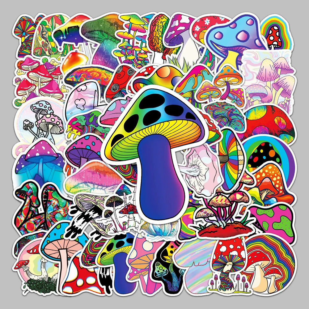50pcs Mushroom Cartoon Graffiti Stickers for Helmet, Wall, DIY Decoration (Online Order Only)