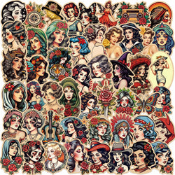 Cartoon Retro Tattoo Girl Stickers for Phone Laptop Luggage Skateboard Decals Gift (ONLINE ORDER ONLY)
