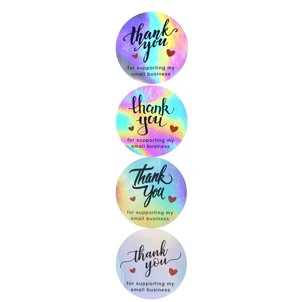 50-500PCS Holographic Rainbow Commercial Stickers Roll Thank You Adhesive Labels For Envelope Seal Business Gift Wapping (Online Order Only)