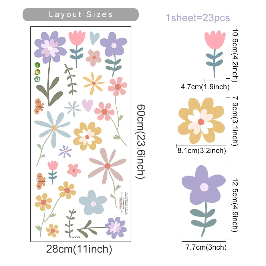 Cartoon Flower Wall Stickers for Kids Nursery Bedroom Decor Removable PVC Decals (ONLINE ORDER ONLY)