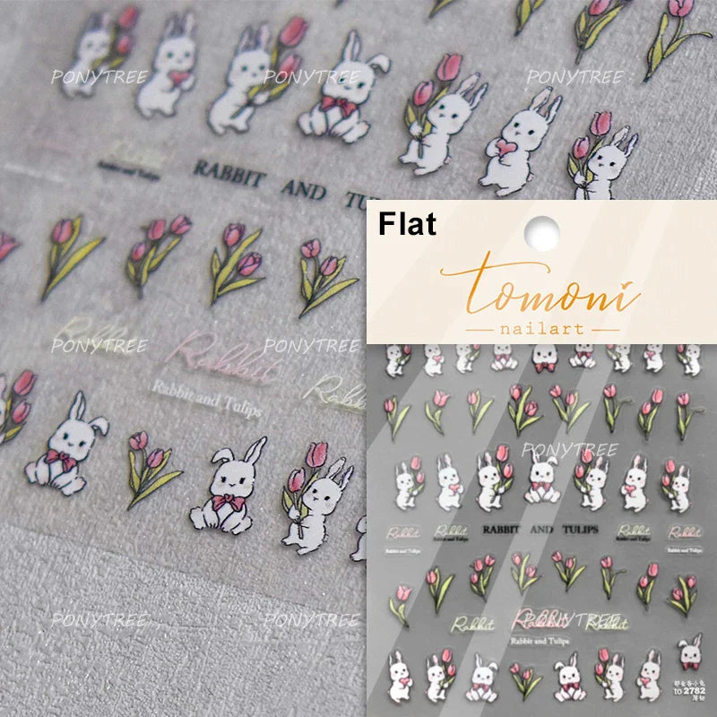 Cute  Pink Blue Nature Tulip Star Heart Butterfly Peach Blossom Jelly Embossed Relief Adhesive Nail Art Stickers Manicure Decals (ONLINE ORDER ONLY)
