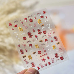 Santa's Hat Candy Santa Claus Christmas Tree Bell Elk 5D Self Adhesive Nail Art Stickers Button Snowflake Cherry Manicure Decals (ONLINE ORDER ONLY)