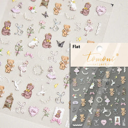 Cute Bear Teddy Birthday Party Maillard Bear Cake Flower Bouquet Lucky Love Heart 5D Adhesive Nail Art Sticker Manicure Decals (Online Order Only)