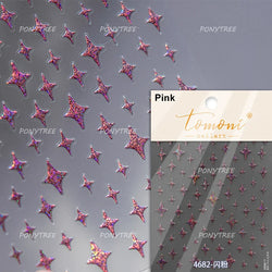 Punk Star Shiny Laser Five-pointed Star White Black Pink Hollow Out Delicate Sparkle Adhesive Nail Art Stickers Manicure Decals (ONLINE ORDER ONLY)