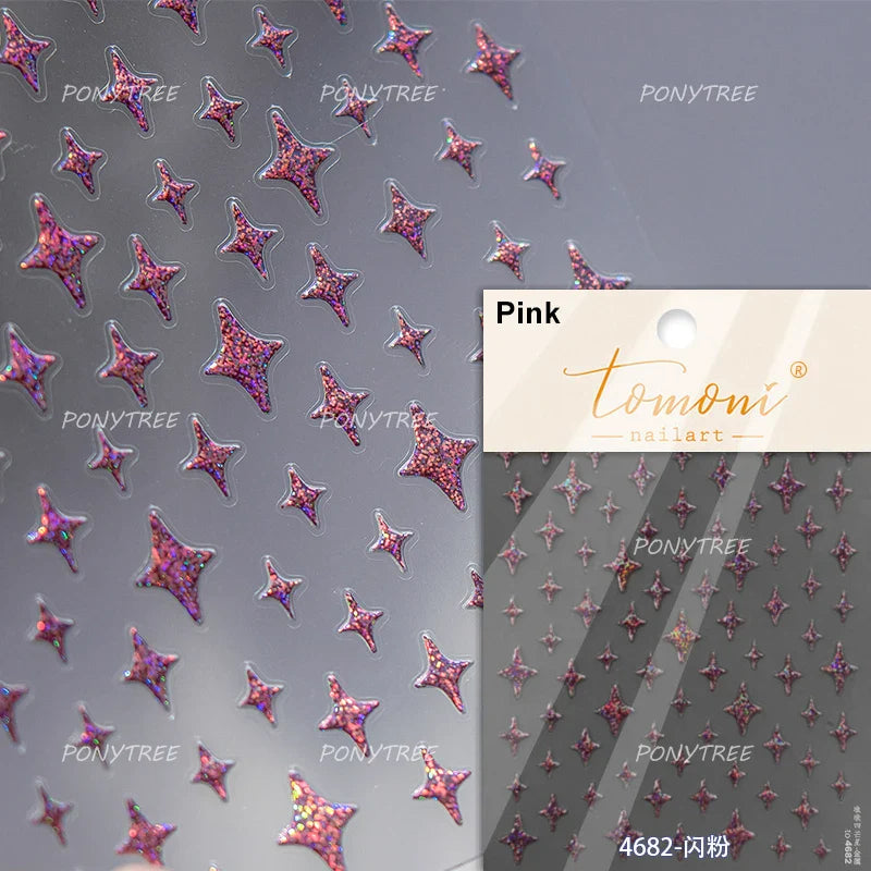 Pink Bowknot Star Moon Starburst Sun Polar Day Polar Night Sword Rose Flower Wreath Adhesive Nail Art Stickers Manicure Decals (ONLINE ORDER ONLY)