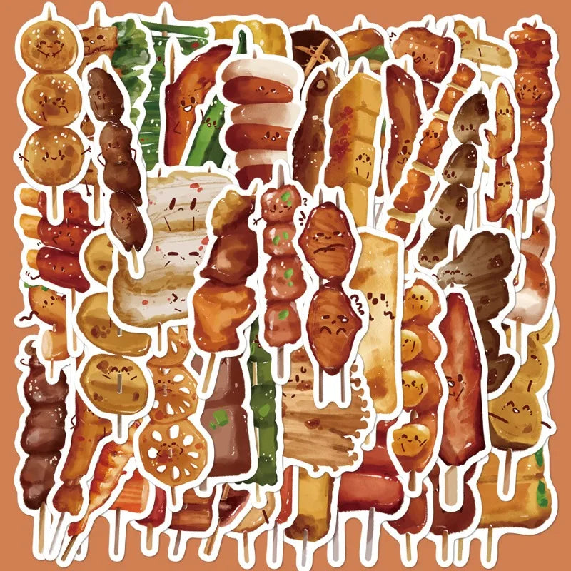 50pcs Cartoon Skewer Graffiti Stickers for Helmet, Desktop, Wall Decoration, DIY (Online Order Only)