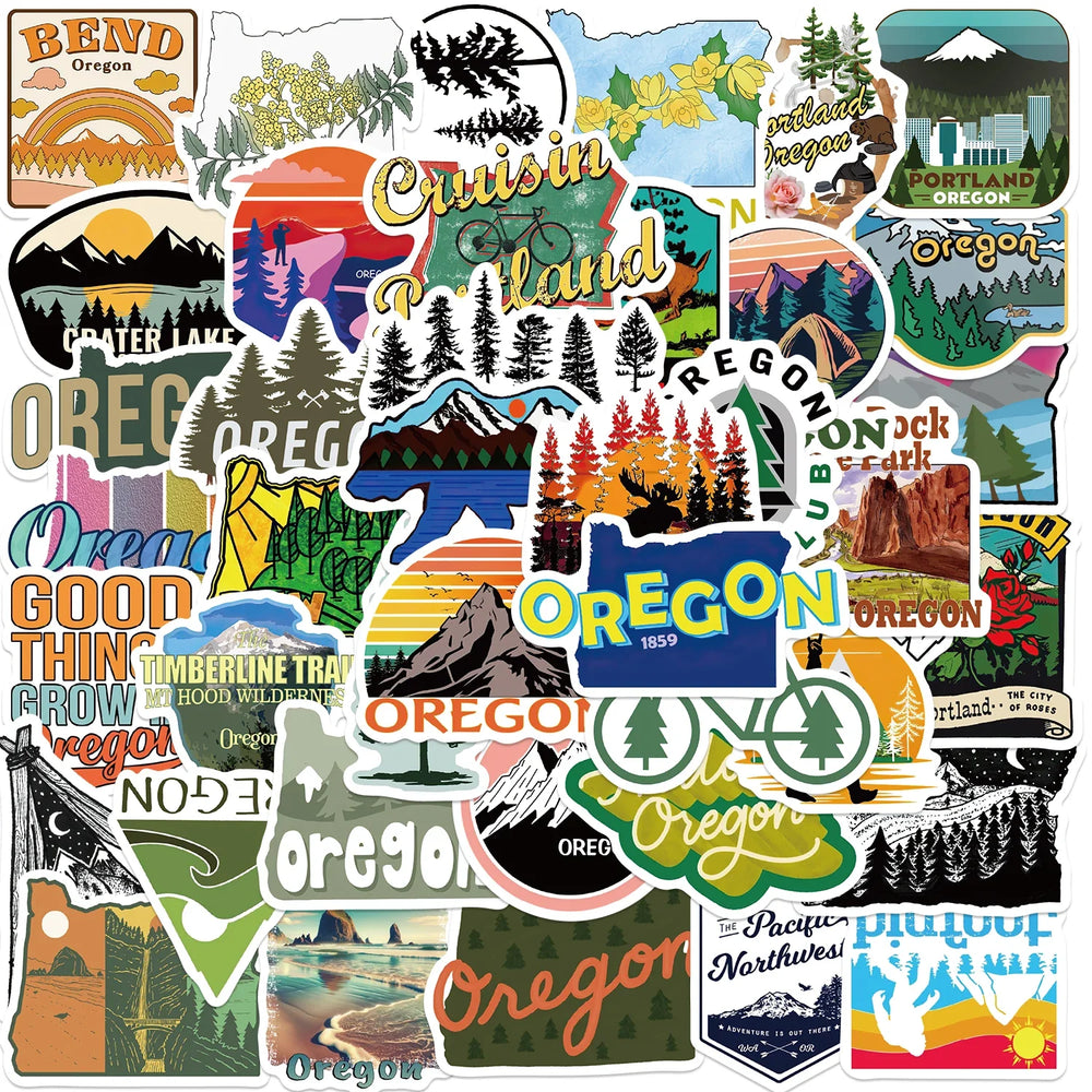 50Pcs Oregon America State Sticker For Laptop Luggage Phone Suitcase Skateboard Styling DIY Decal Pegatina Aufkleber Toy Decal (Online Order Only)