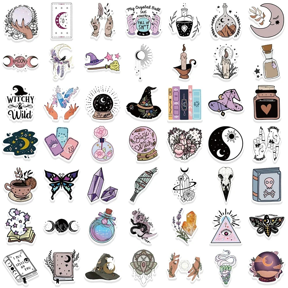10/30/50/100PCS Bohemian Apothecary Lucky Crystal Witch Art Sticker Packs (Online Order Only)