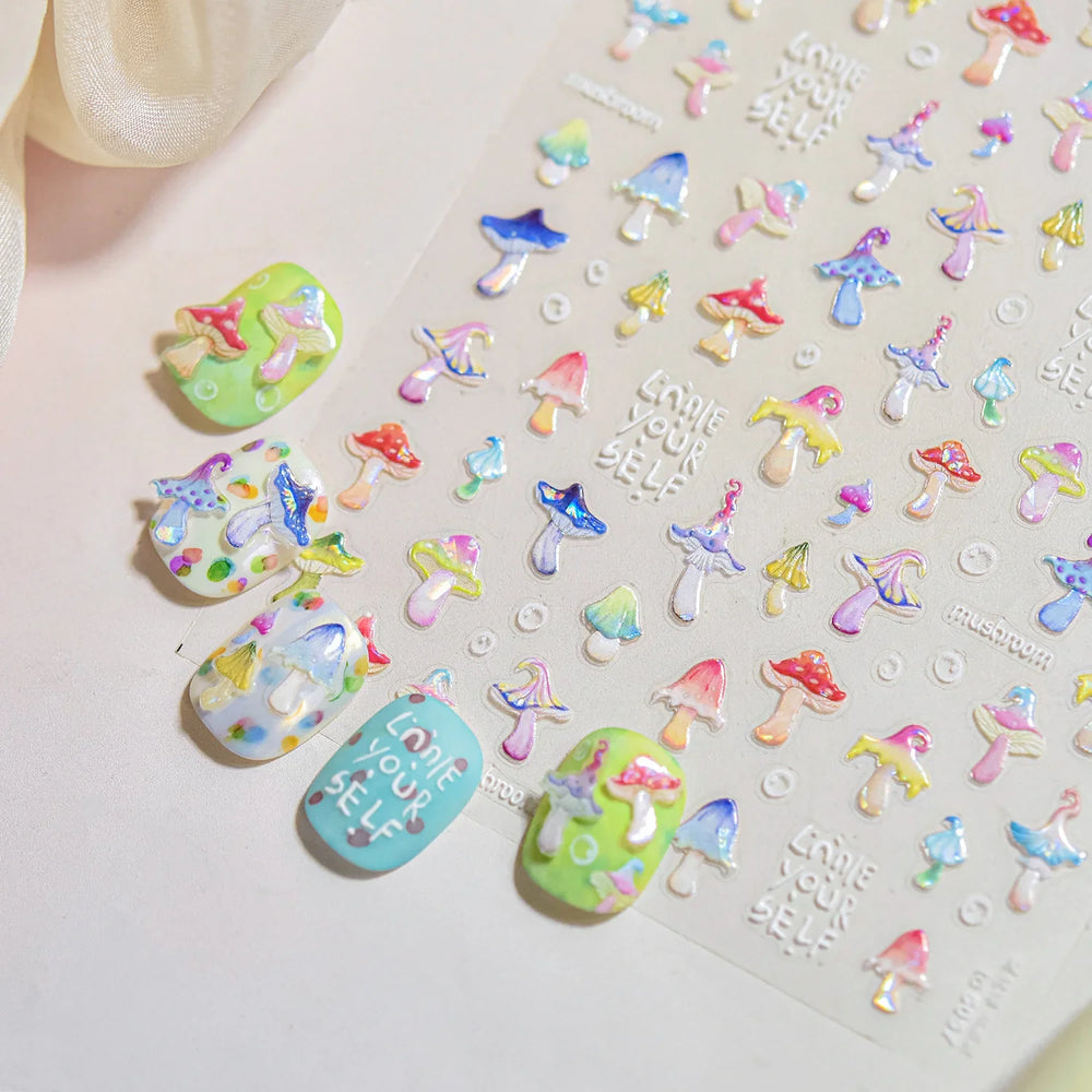 Cute Colored Mushrooms Water Bubbles Umbrella-shaped Plant Various Shapes Fungi Lovely Adhesive Nail Art Stickers Manicure Decal (ONLINE ORDER ONLY)
