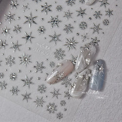 Winter Christmas Crystal Delicate Hexagon Romantic Laser Silver Chic Snowflakes Self Adhesive Nail Art Sticker 5D Manicure Decal (ONLINE ORDER ONLY)