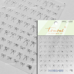 Shiny Pink Silver Gold Bowknot Tie Line Mini Delicate 3D 5D Self Adhesive Nail Art Stickers Embossment Rhinestone Manicure Decal (Online Order Only)