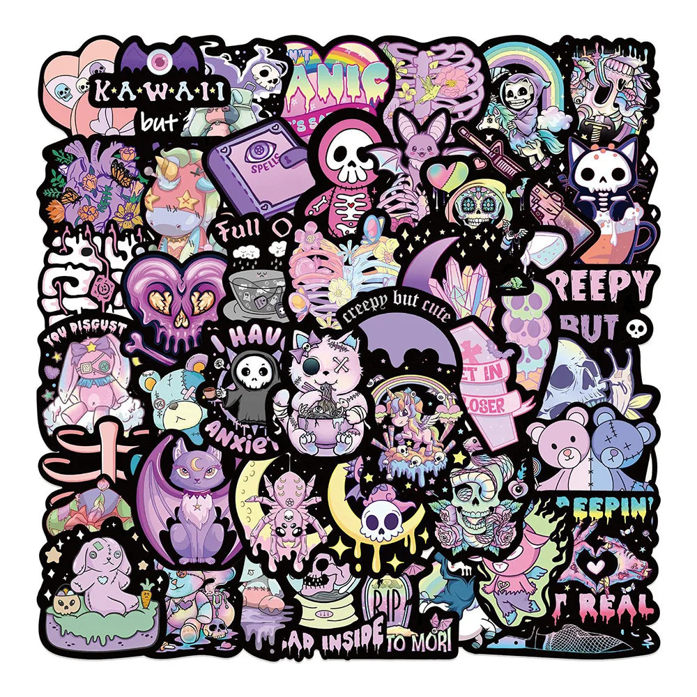 Retro Gothic Skull Devil Stickers - Waterproof for Skateboard, Motorcycle, Laptop, Car - 10/30/56pcs (Online Order Only)