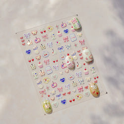 Cute Lucky Bear Apple Core Star Bowknot Flower Delicious Cookies Cherry Cake Dessert Milk Vase Adhesive Nail Art Stickers Decals (ONLINE ORDER ONLY)