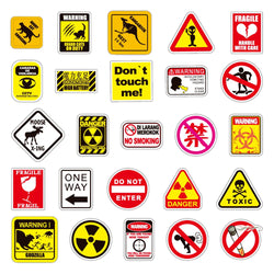 10/30/50/100pcs Funny and Serious Warning and Danger Sticker Packs (Online Order Only)