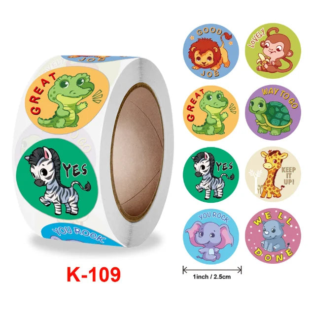 500Pcs Children's Cartoon Animal Stickers Baby Stickers Kindergarten Inspirational Little Red Flower Reward Roll Stickers (Online Order Only)