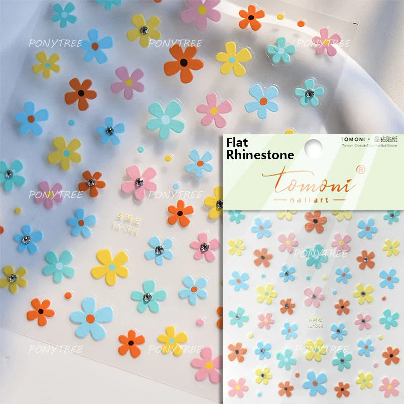 Hot Stamping Laser Silver Pink White Flower Rhinestone Pearl Irregular Petal Adhesive Nail Art Decoration Sticker Manicure Decal (ONLINE ORDER ONLY)
