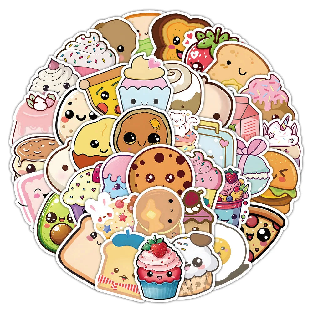 Kawaii Dessert Stickers 10/30/60PCS Cartoon Food DIY Laptop Phone Skateboard Kids Toys (ONLINE ORDER ONLY)
