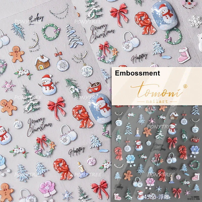 Cat Kitten Star Tree Bell Angel Bowknot Snowman Envelope Pinecone Bone Adhesive Nail Art Stickers Cup Rhinestone Manicure Decals (ONLINE ORDER ONLY)