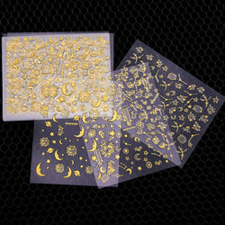 6 Sheets Moon/Star Nail Art Sticker Adhesive Gold Color Sticker Sheets Universal Constellation Shapes Sticker Art Decoration (ONLINE ORDER ONLY)