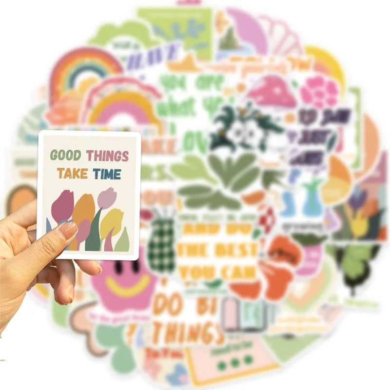 10/30/50PCS Inspiring Pink Green Children's PVC Sticker Aesthetic Decoration Scrapbooking Stationery School Supplies for Kids (ONLINE ORDER ONLY)