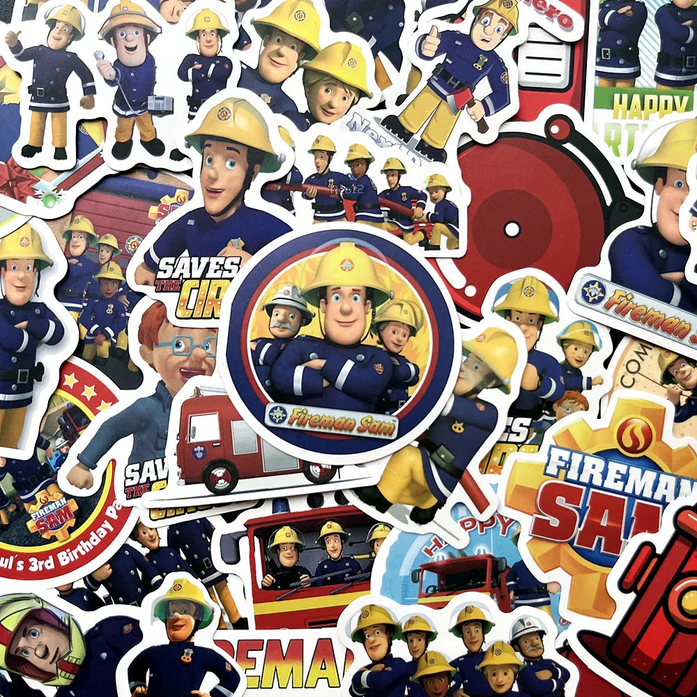 Fireman Sam Stickers for Kids - 10/50PCS Cartoon Decals for Notebook, Phone, Laptop, Suitcase, Stationery, Fire Truck Gift (ONLINE ORDER ONLY)