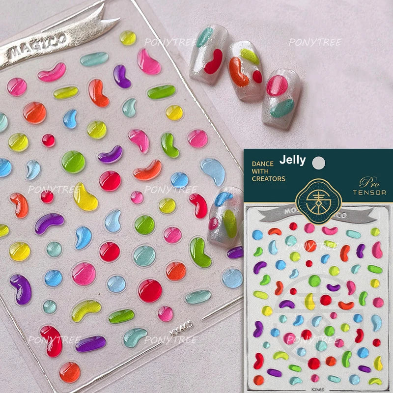 Colourful Graffiti Round Dot Line Water Droplet Cute Comma Geometric Jelly 5D Self Adhesive Nail Art Stickers Manicure Decals (Online Order Only)
