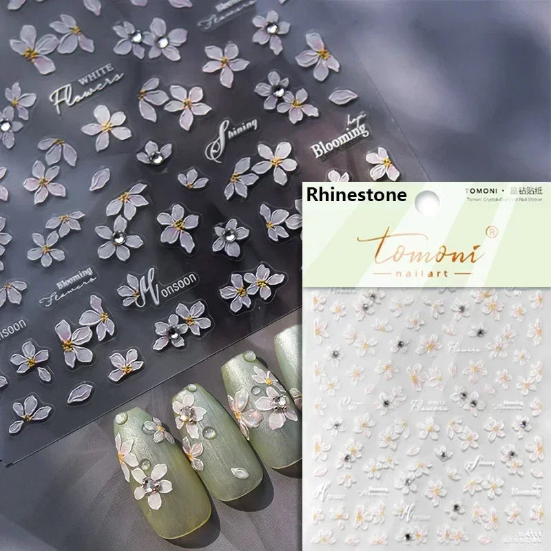 Charming Dreamy Shiny Jelly Blue Gradient Lily Flowers Rose Petal White Dot Chinese Colorful Nail Art Stickers Manicure Decals (ONLINE ORDER ONLY)