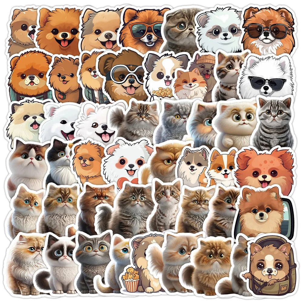 50pcs Cartoon Pomeranian Cat Graffiti Stickers for Helmet Wall DIY Decoration (Online Order Only)