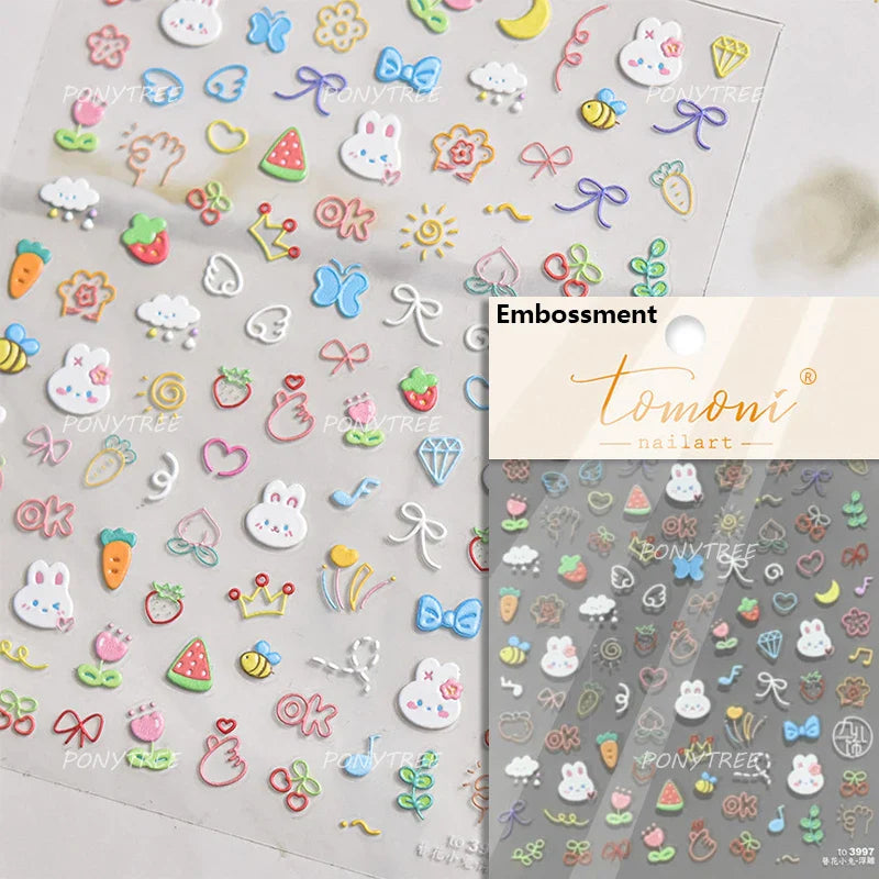 Rabbit Bunny Moon Flower Lantern Peach Blossom Star Bowknot Self Adhesive Nail Art Stickers Rhinestone Delicate Manicure Decals (ONLINE ORDER ONLY)