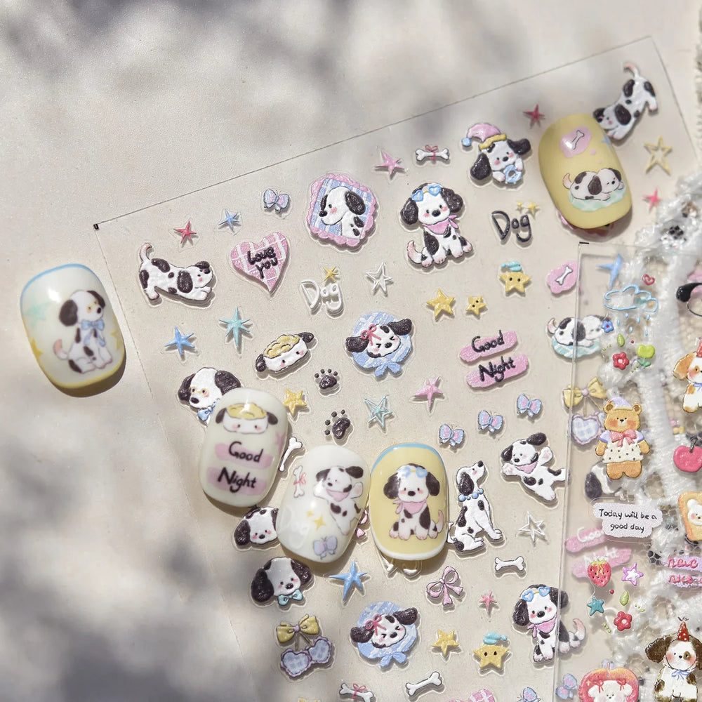 Cute Bear Star Dog Bowknot Love Heart Good Night Bone Bread Flower Self Adhesive Nail Art Decorations Stickers Manicure Decals (Online Order Only)