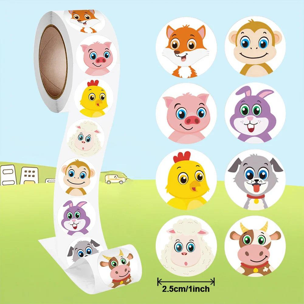100-500pcs Cartoon Animal Reward Stickers 2.5cm/1inch DIY Decor Perfect For Learning Games Notebook Pad Fridge Gift Seal Labels (ONLINE ORDER ONLY)