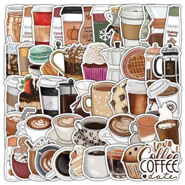 10/50Pcs Coffee Drink Stickers Cute Animal Cartoon Decals DIY Skateboard Scrapbook Phone Car Laptop Decoration Sticker Toys (Online Order Only)